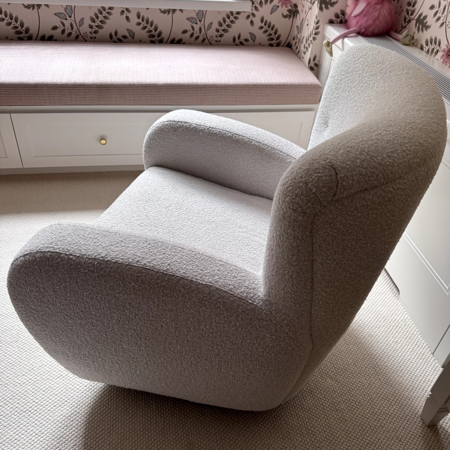 West Elm White Chunky Boucle Swivel Glider - image-3