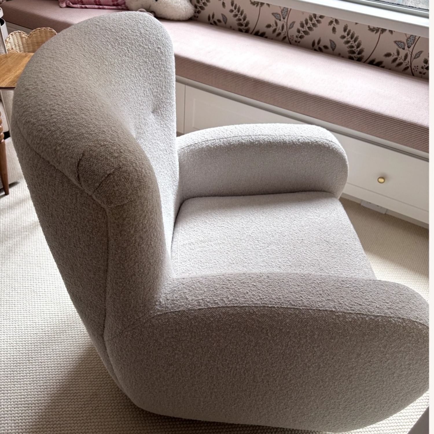 West Elm White Chunky Boucle Swivel Glider - image-2