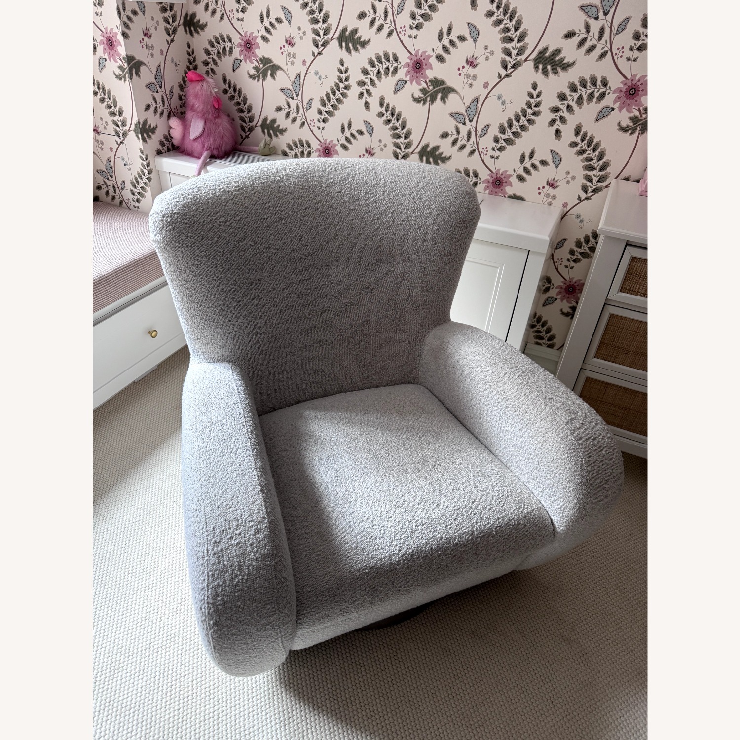 West Elm White Chunky Boucle Swivel Glider - image-5