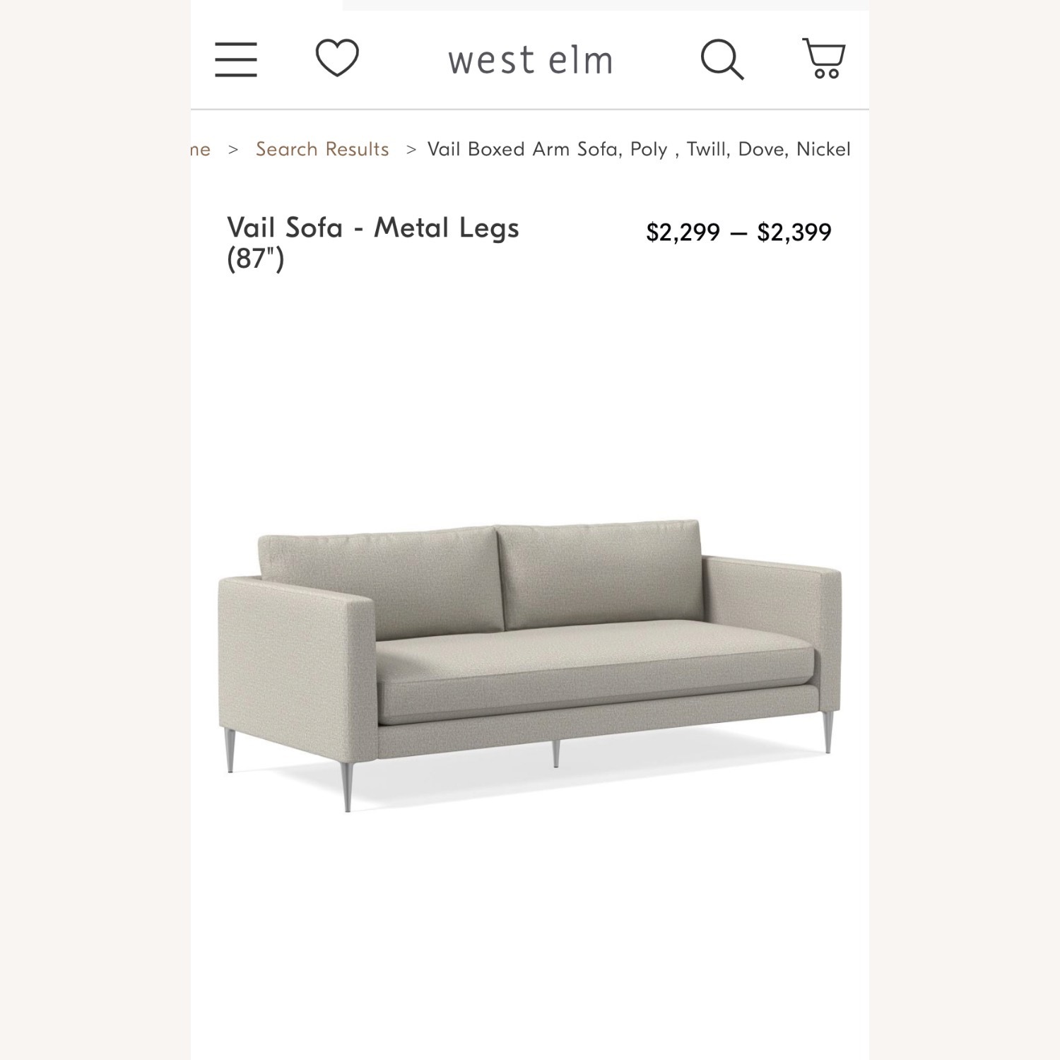 West Elm Vail Light Gray Fabric 3+ Seater Sofa - image-3