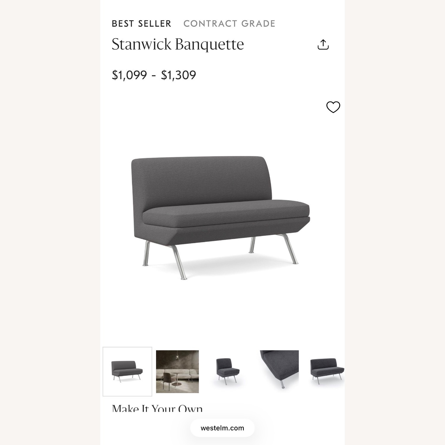 West Elm Dark Gray Fabric Dining Chair - image-4