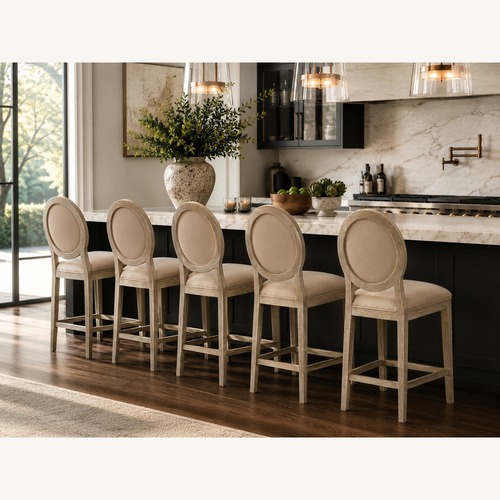 Used RH French Contemporary Leather Counter Stools (5) for sale on AptDeco