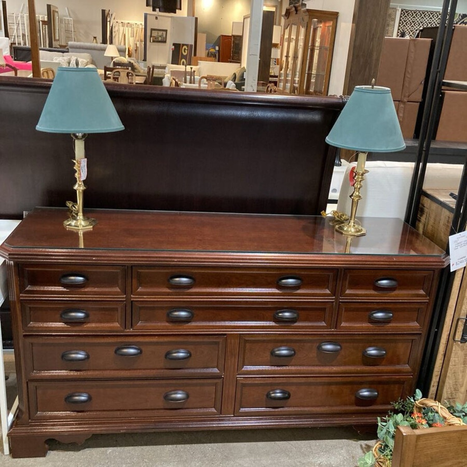 Bassett Solid Wood 10-Drawer w/ Glass Top Dresser - image-2