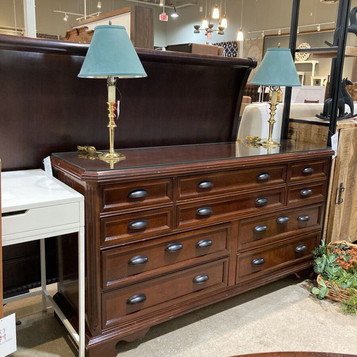 Bassett Solid Wood 10-Drawer w/ Glass Top Dresser - image-1