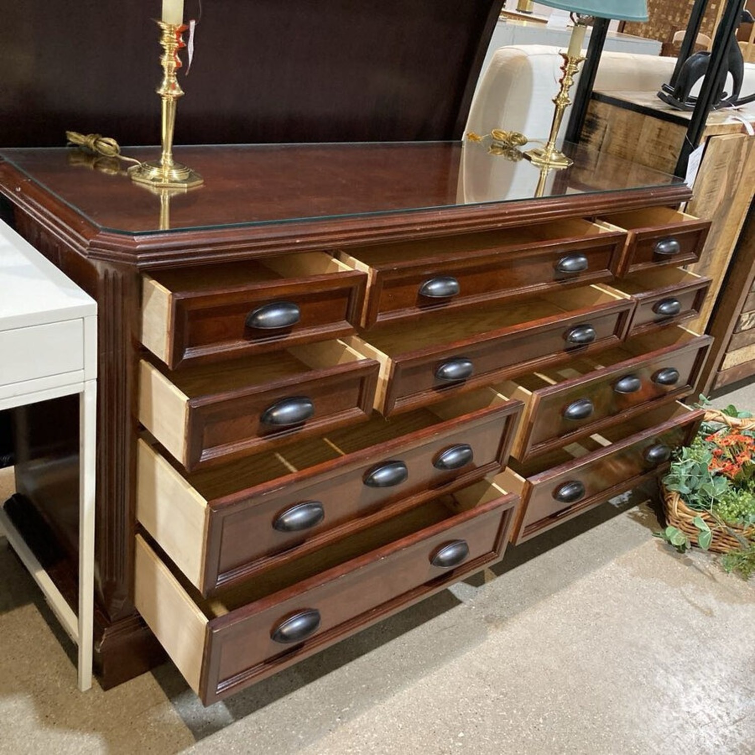 Bassett Solid Wood 10-Drawer w/ Glass Top Dresser - image-5