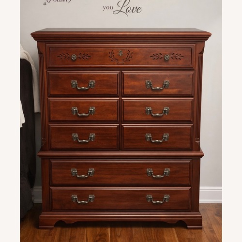 Used Raymour & Flanigan Dark Brown Wood Dresser for sale on AptDeco