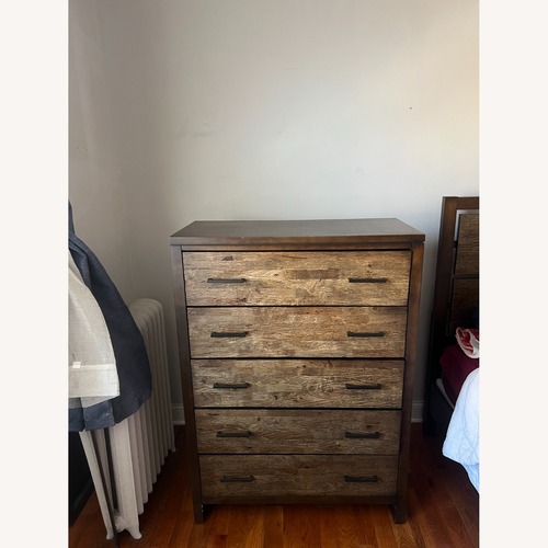 Used Raymour & Flanigan Larkspur Dark Brown Wood Chest for sale on AptDeco