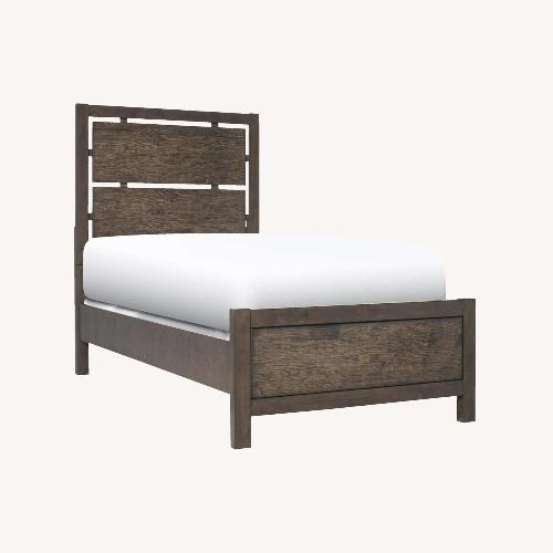 Used Raymour & Flanigan Dark Brown Wood Full Bed for sale on AptDeco