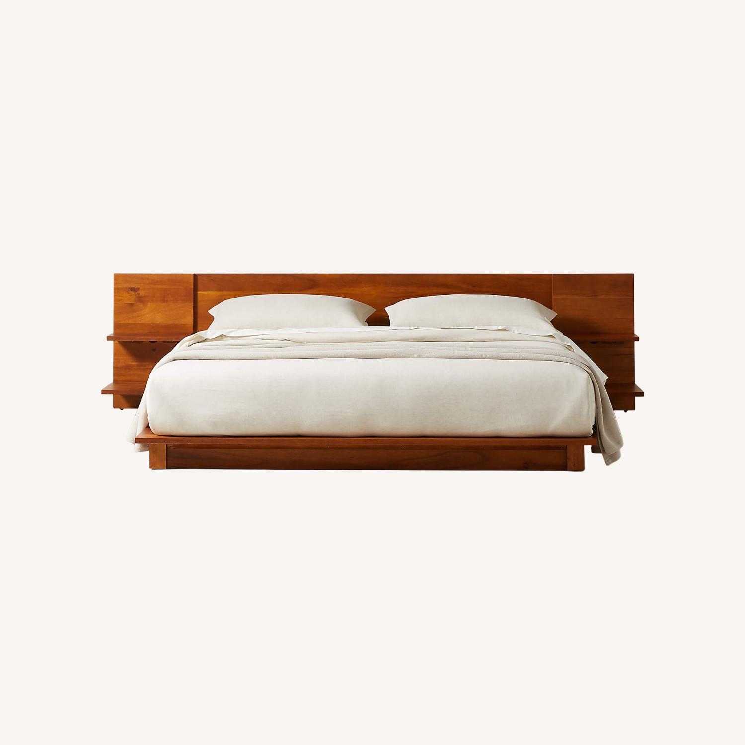 CB2 Andes Acacia Wood Platform King Bed with Nightstands - image-0