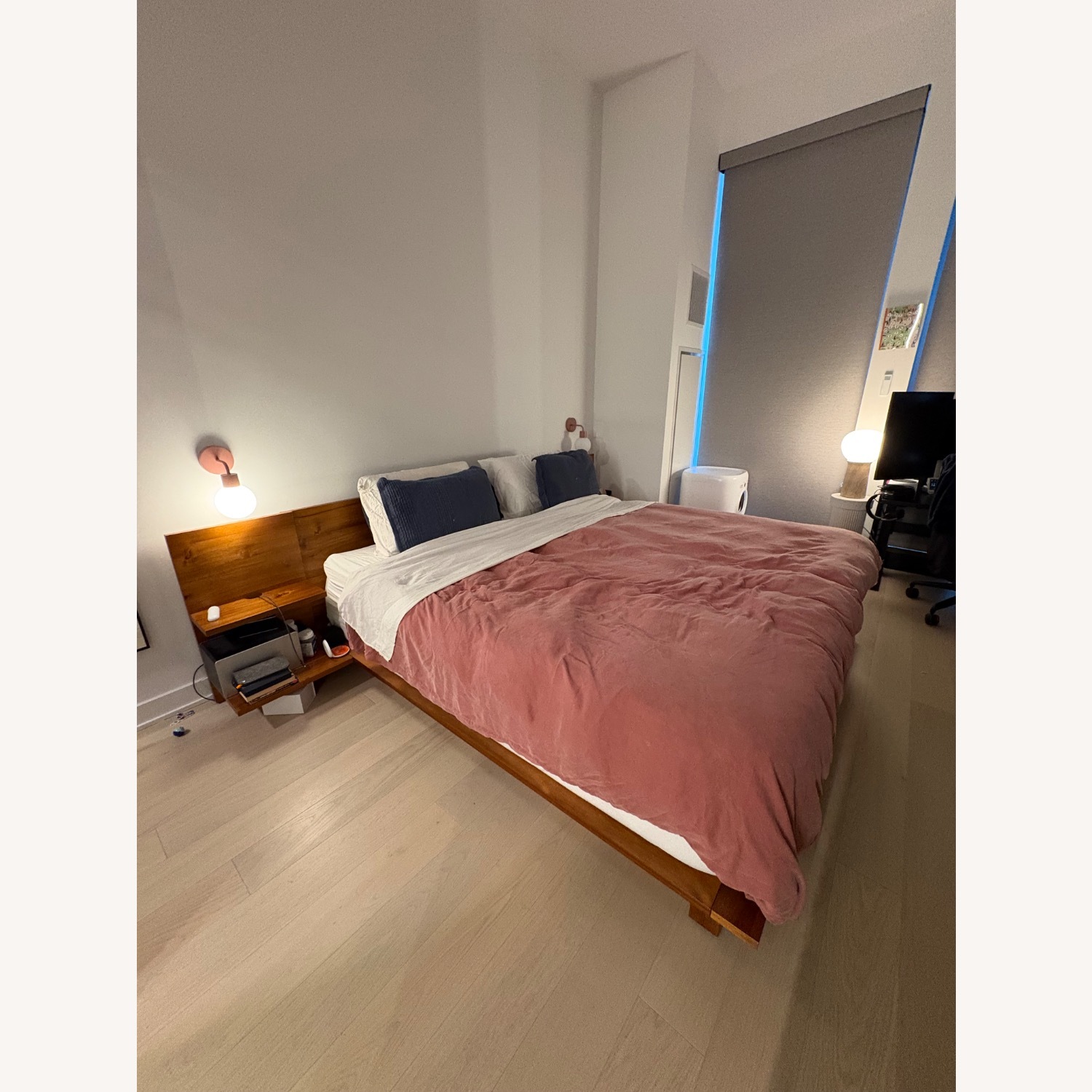 CB2 Andes Acacia Wood Platform King Bed with Nightstands - image-3