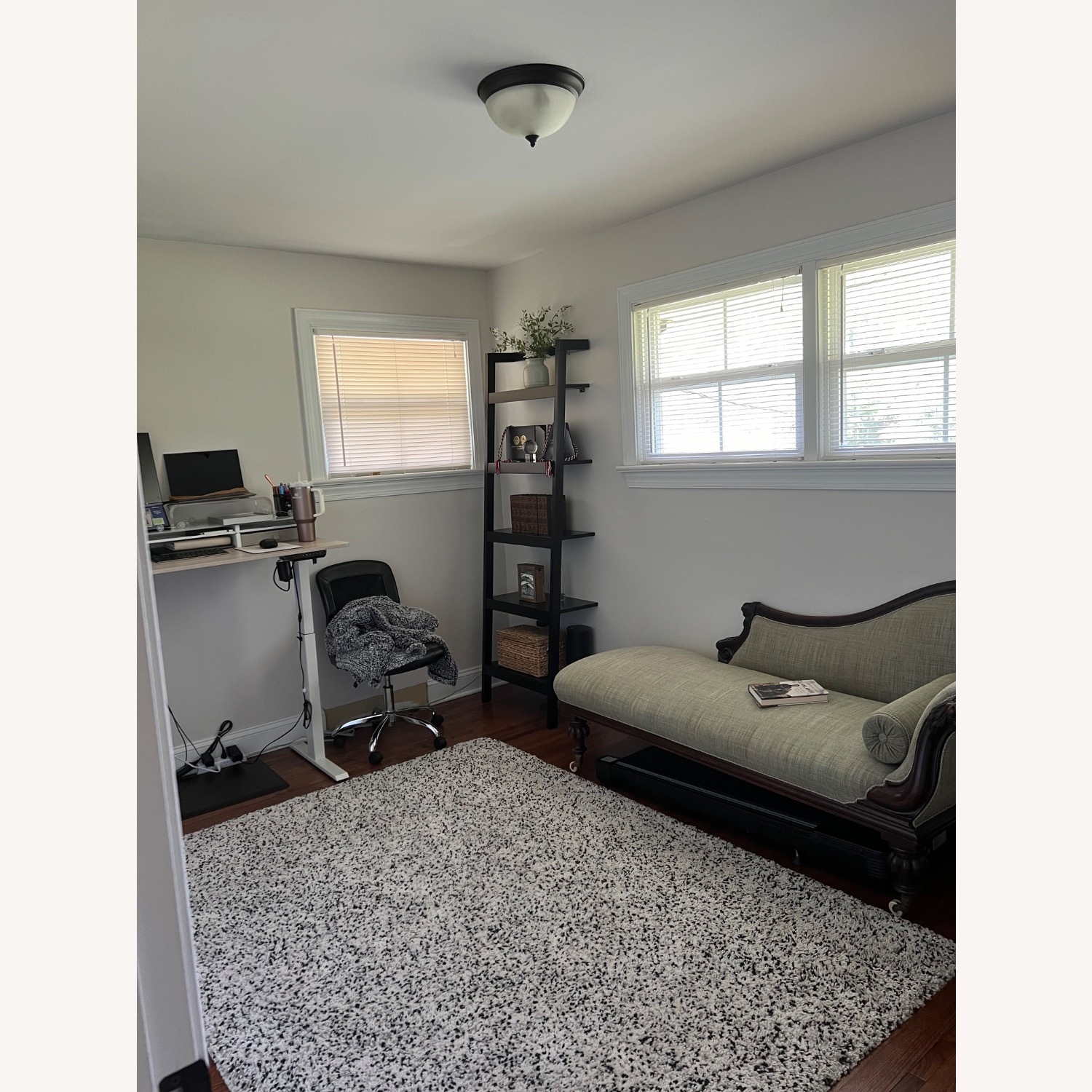 Elegant Antique Wood & Fabric Chaise Lounge - image-2