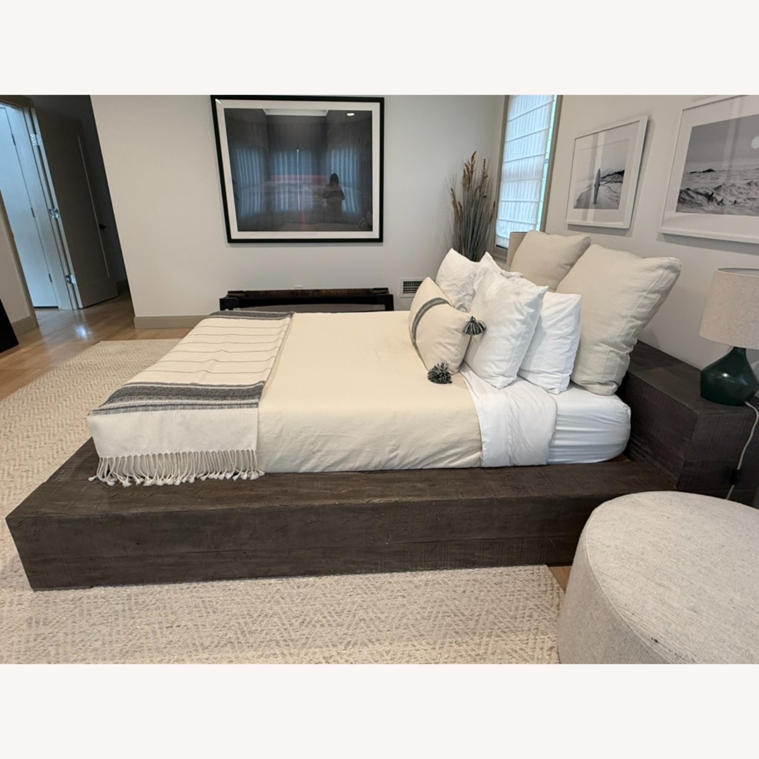 Restoration Hardware Light Gray Wood Queen Bed - image-5