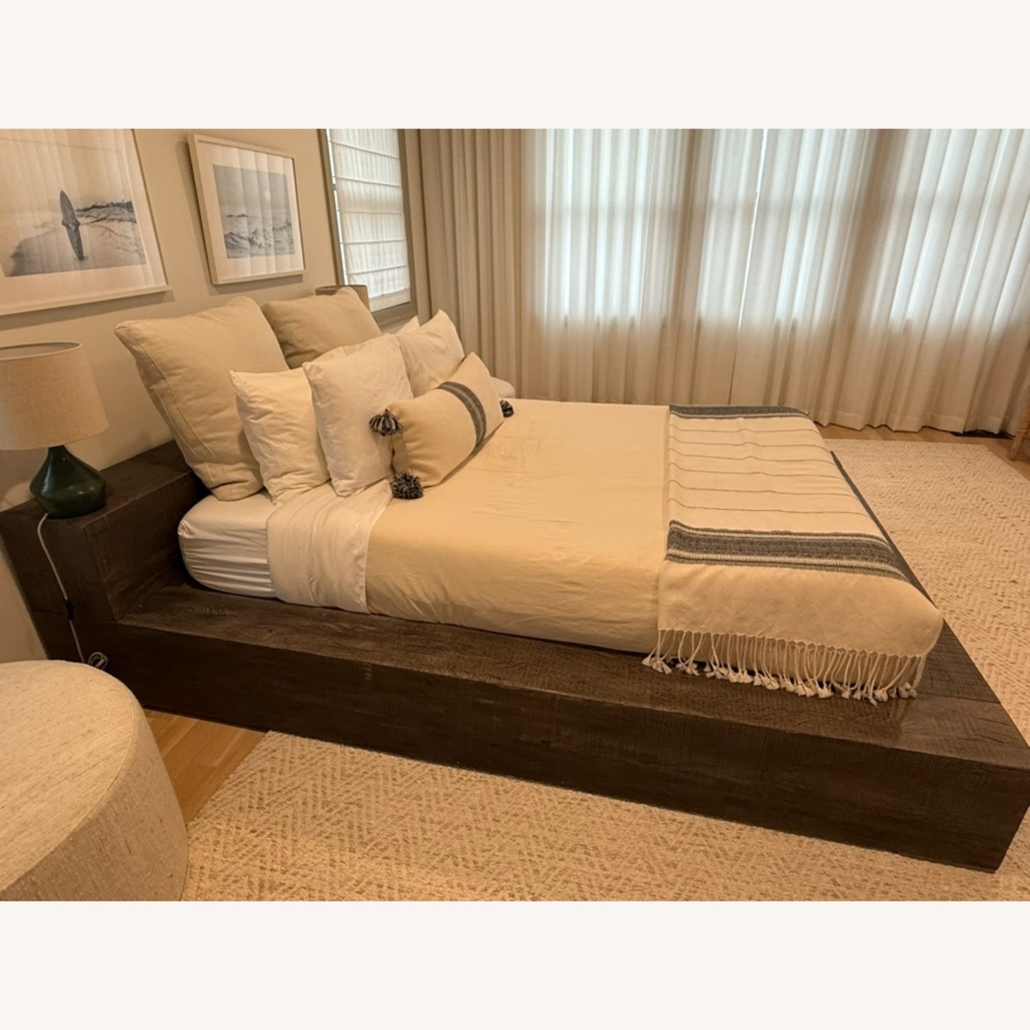 Restoration Hardware Light Gray Wood Queen Bed - image-4