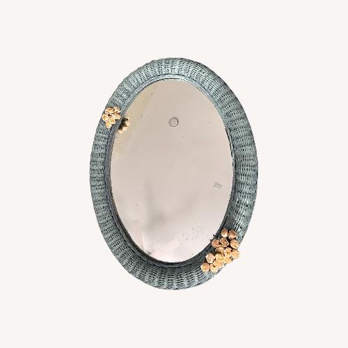 Used Light Teal Wicker Mirror with White Rose Accents for sale on AptDeco