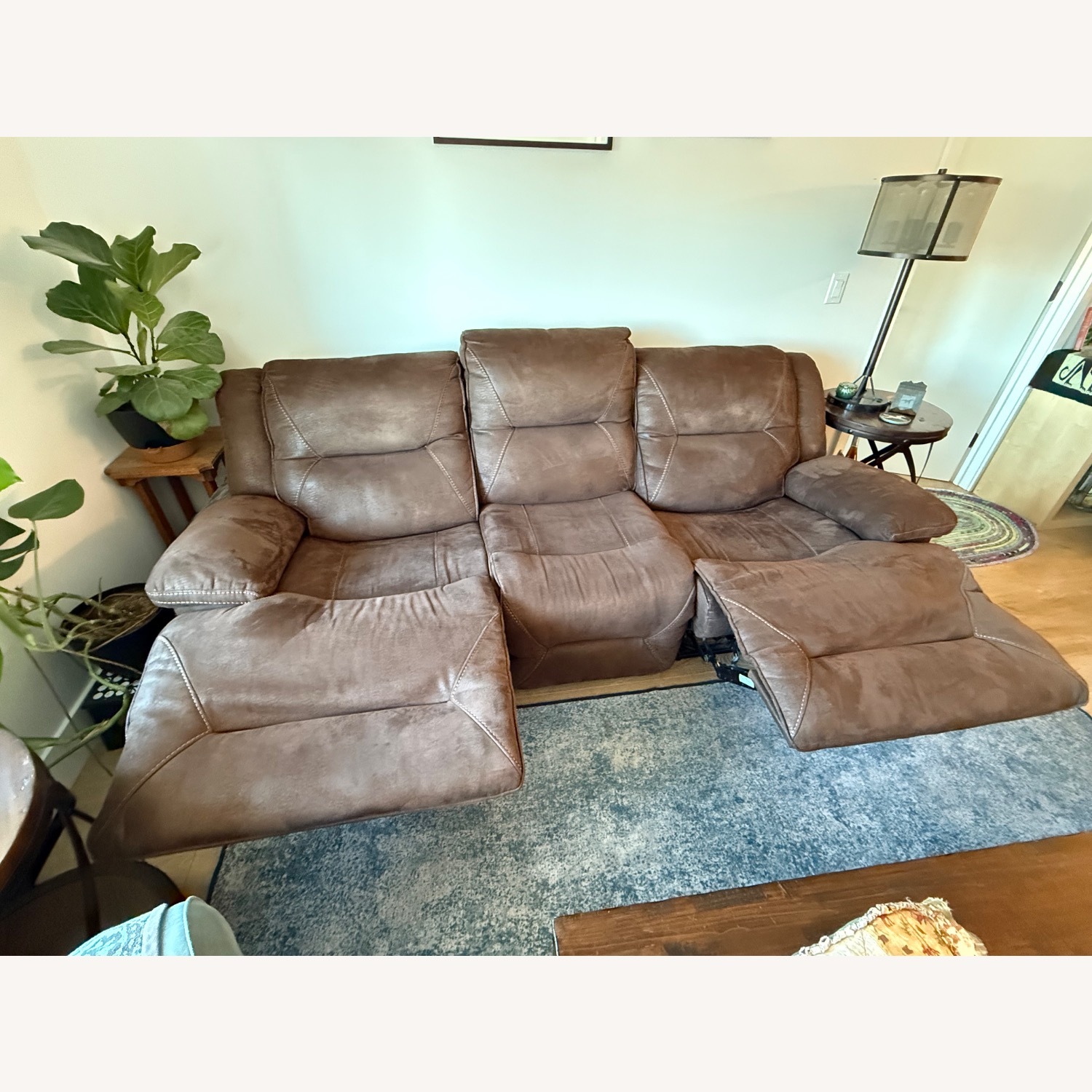 Living Spaces Dark Brown Leather 3+ Seater Sofa - image-2