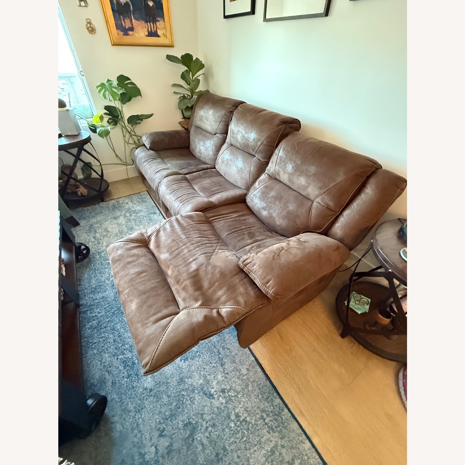 Living Spaces Dark Brown Leather 3+ Seater Sofa - image-3