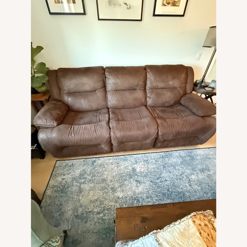 Used Living Spaces Dark Brown Leather 3+ Seater Sofa for sale on AptDeco