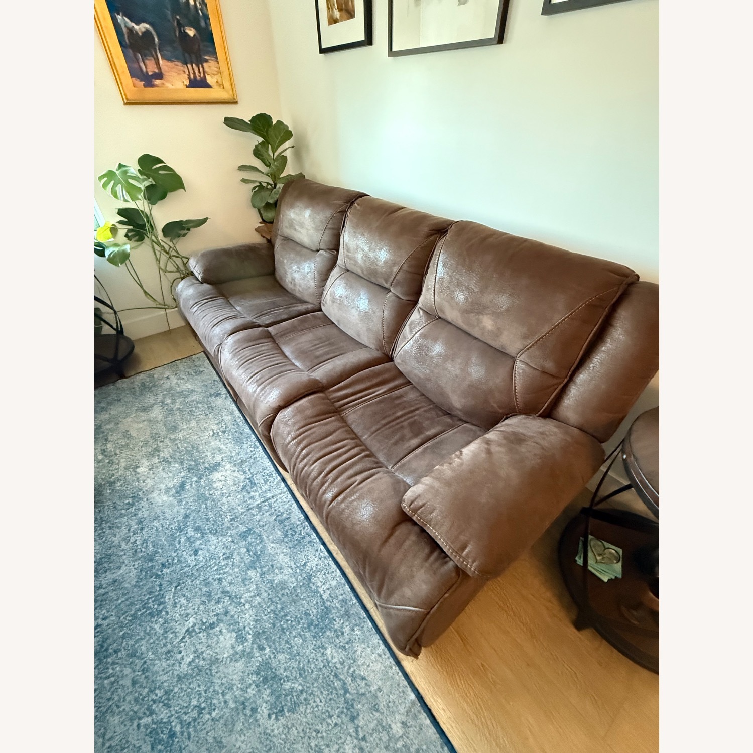 Living Spaces Dark Brown Leather 3+ Seater Sofa - image-4