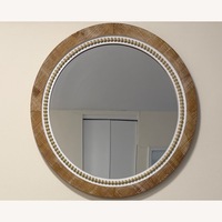Round Wood Frame Mirror with Beaded Detail