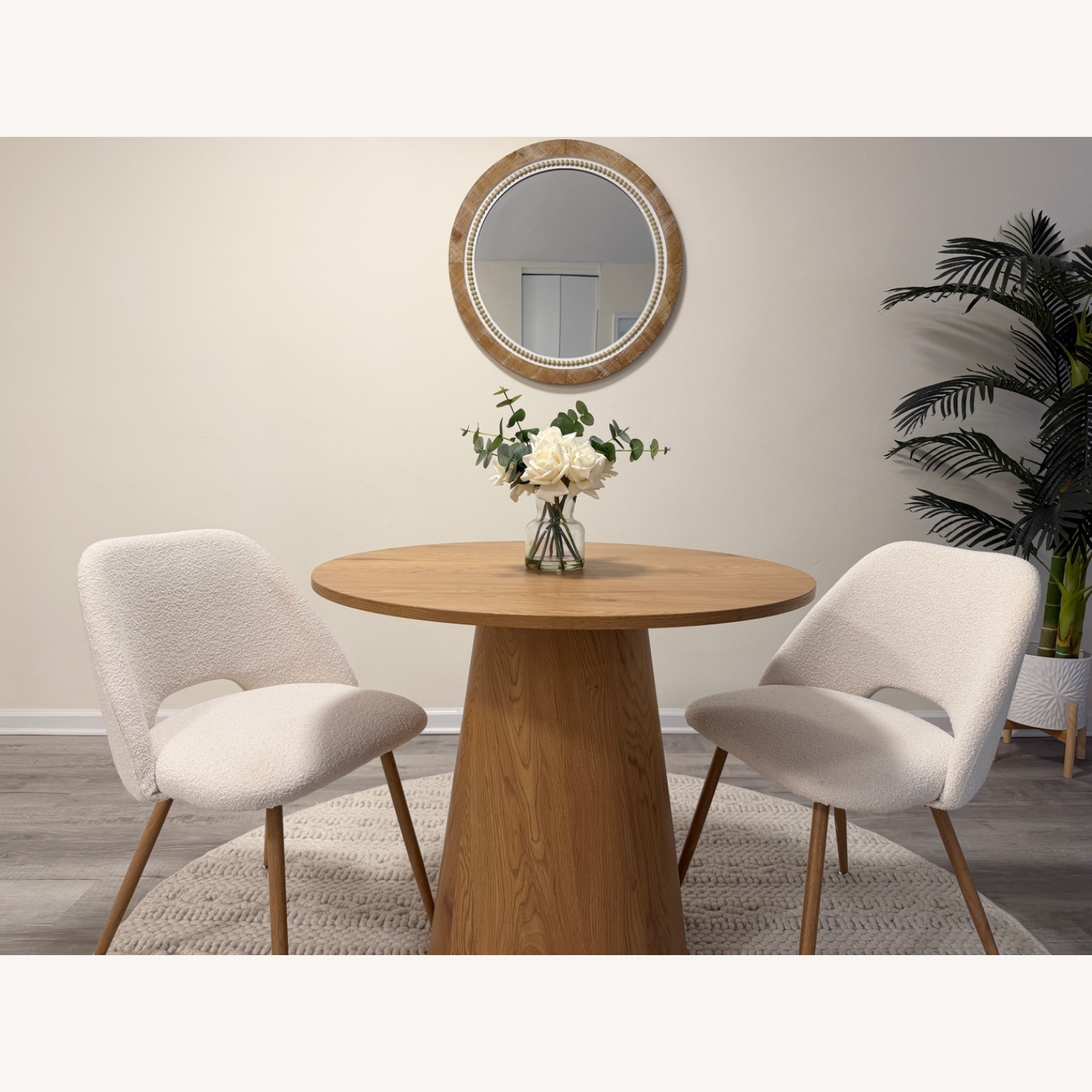 Round Wood Frame Mirror with Beaded Detail - image-3