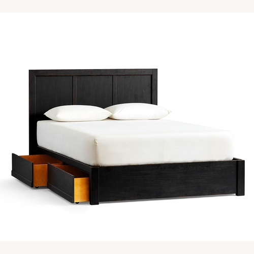 Used Pottery Barn Tacoma Black Wood King Storage Bed for sale on AptDeco