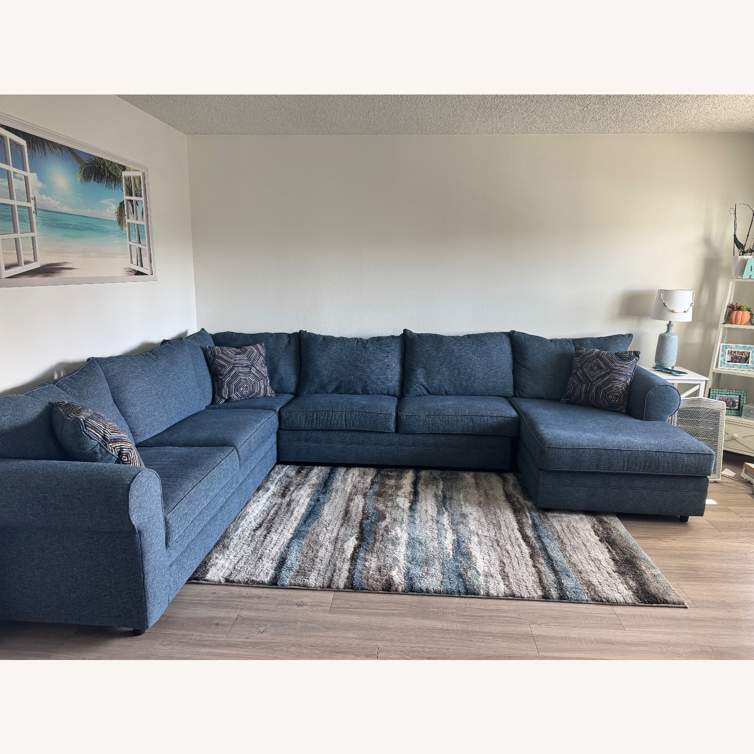 Juno Denim 142'' 4 Piece Chaise Sectional with Ottoman - image-2