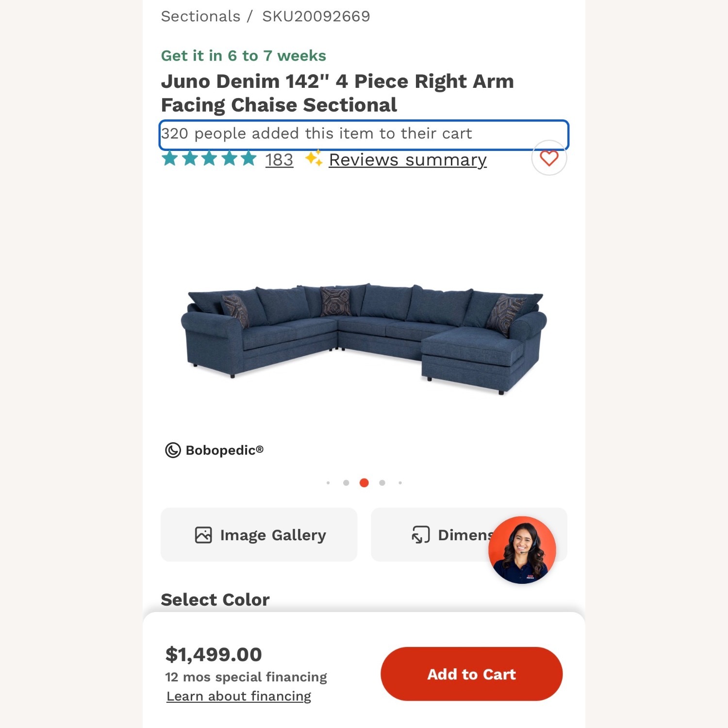 Juno Denim 142'' 4 Piece Chaise Sectional with Ottoman - image-3