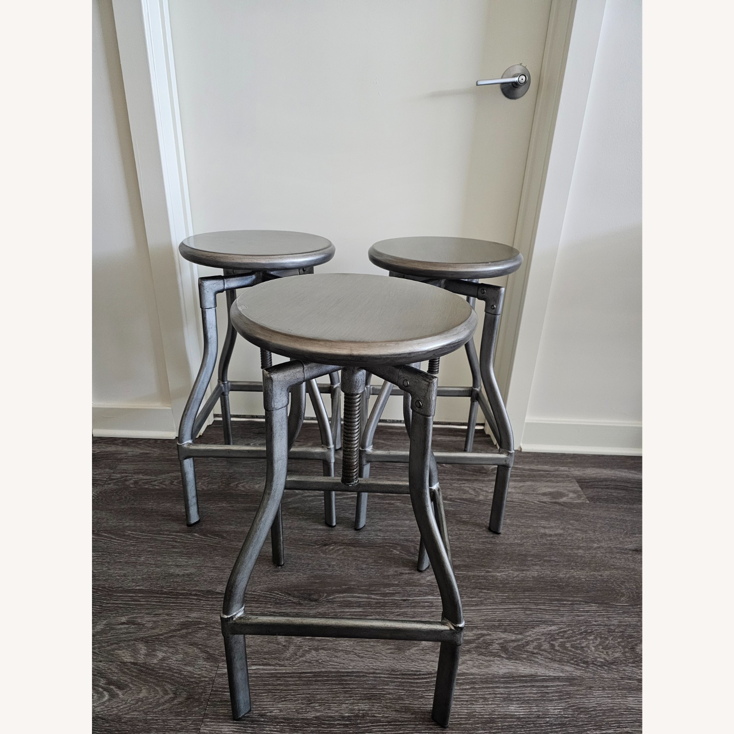 Crate & Barrel Silver Adjustable Metal Stools - image-3