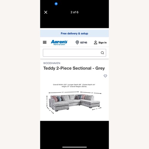 Used Teddy Silver Velvet 3+ Piece Sectional for sale on AptDeco