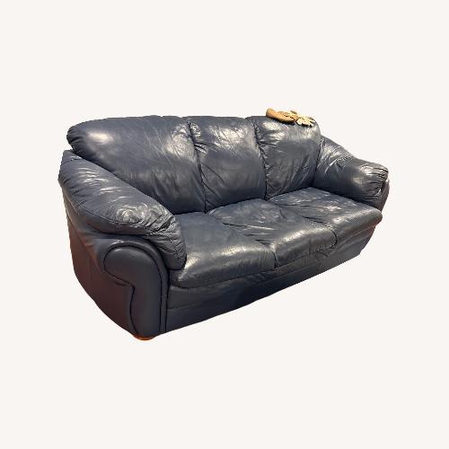Used Blue Leather 2 Seater Sofa for sale on AptDeco