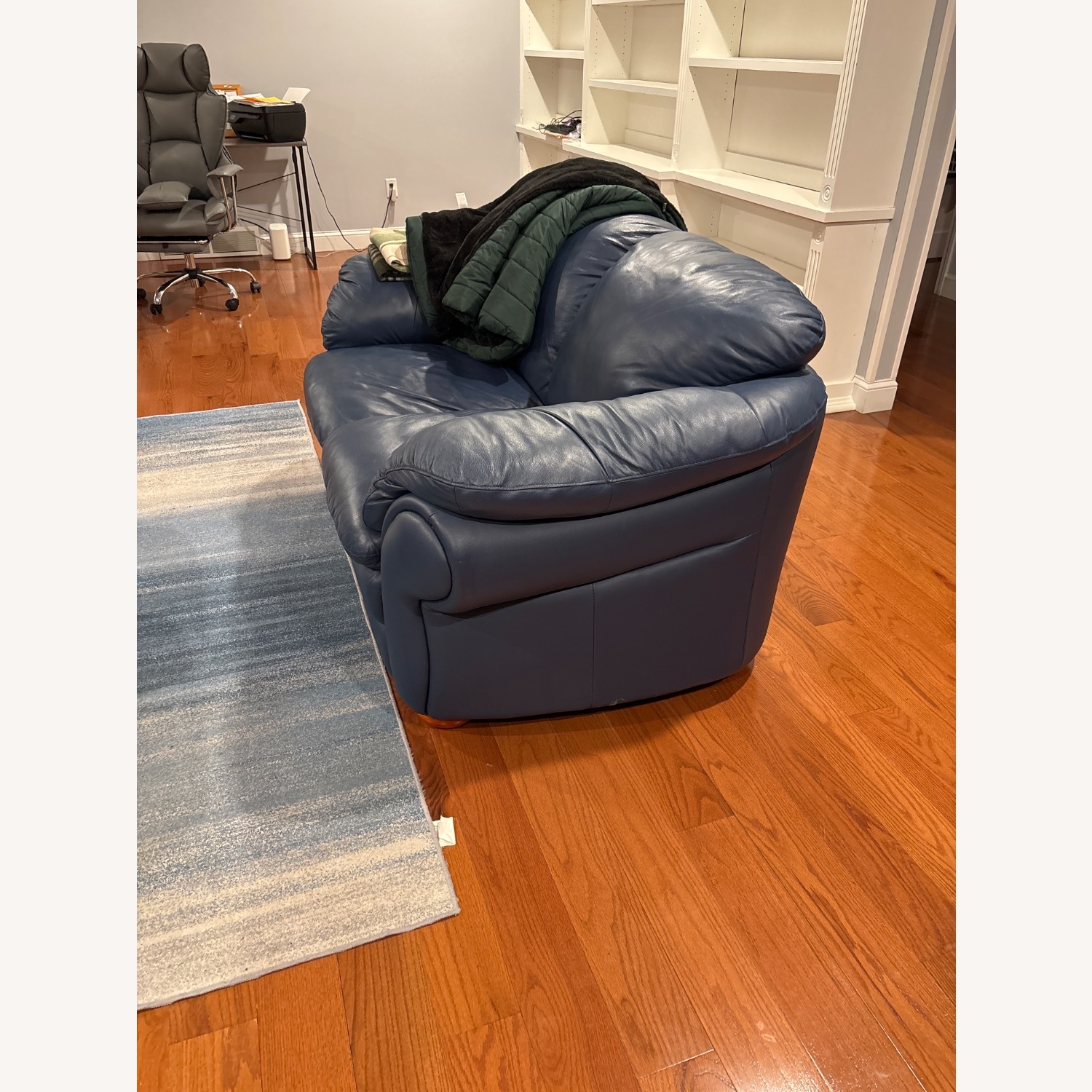 Blue Leather 2 Seater Sofa - image-2