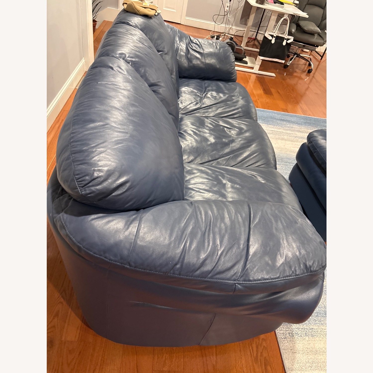 Blue Leather 2 Seater Sofa - image-5
