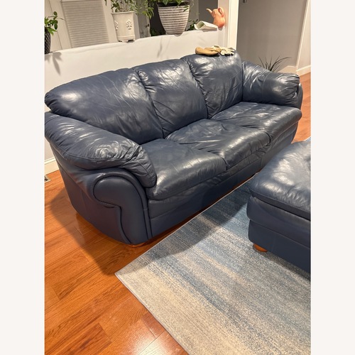 Used Blue Leather 2 Seater Sofa for sale on AptDeco