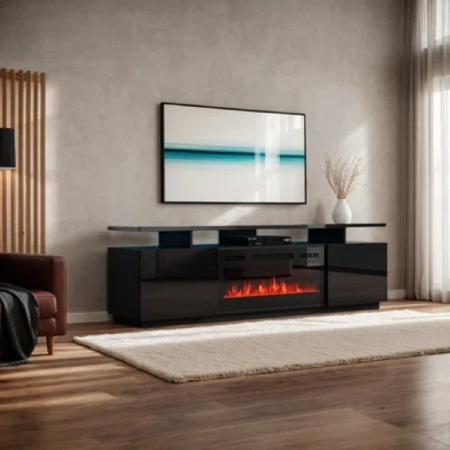 Wayfair Black TV Stand with Built in Fireplace - image-4