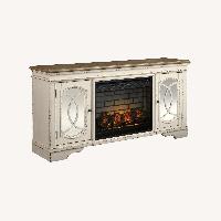 Ashley White Wood Media Stand with Electric Fireplace