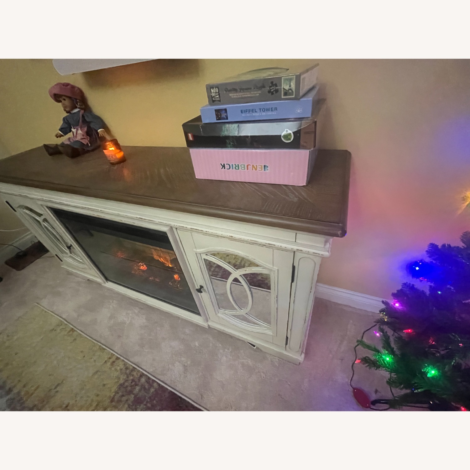 Ashley White Wood Media Stand with Electric Fireplace - image-3