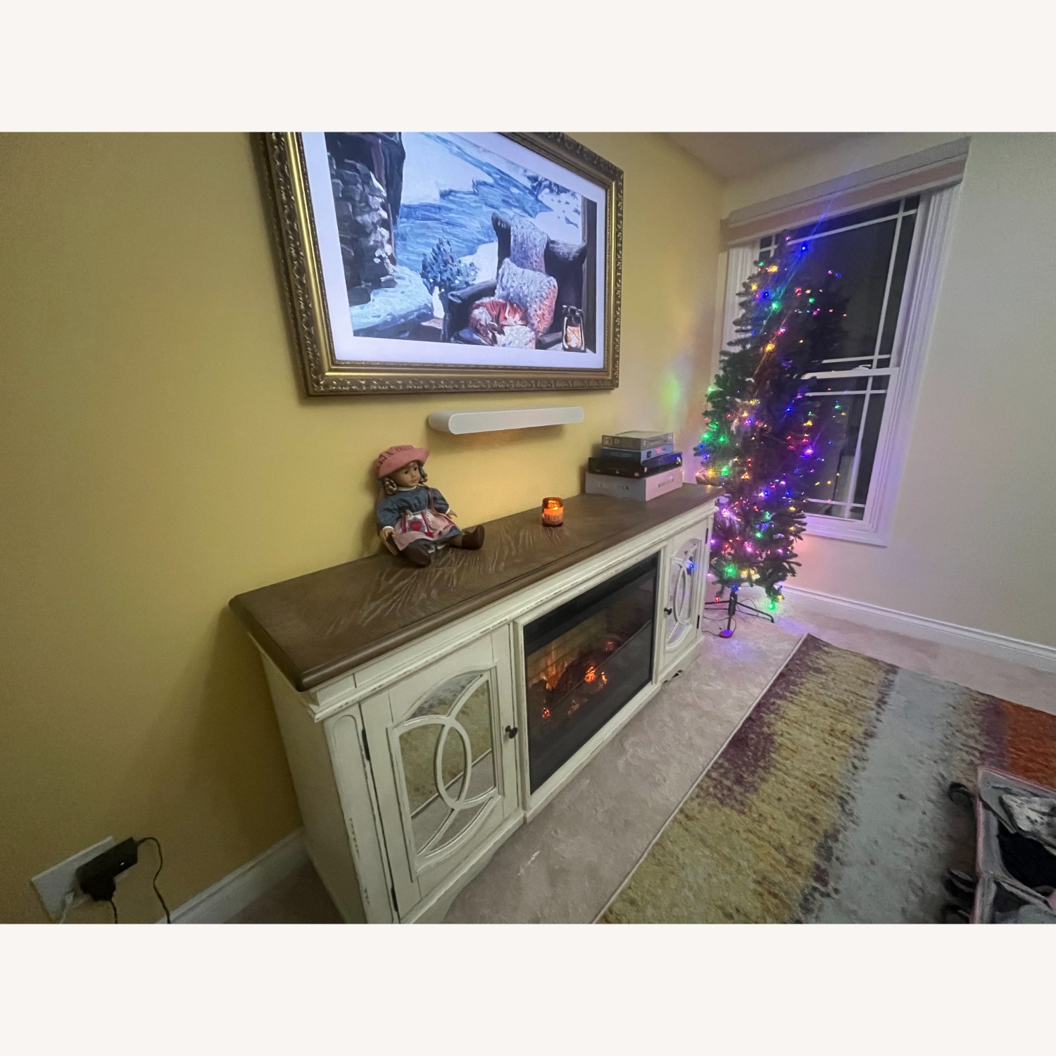 Ashley White Wood Media Stand with Electric Fireplace - image-2