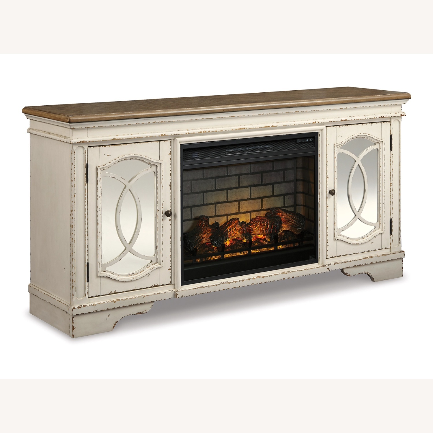 Ashley White Wood Media Stand with Electric Fireplace - image-4