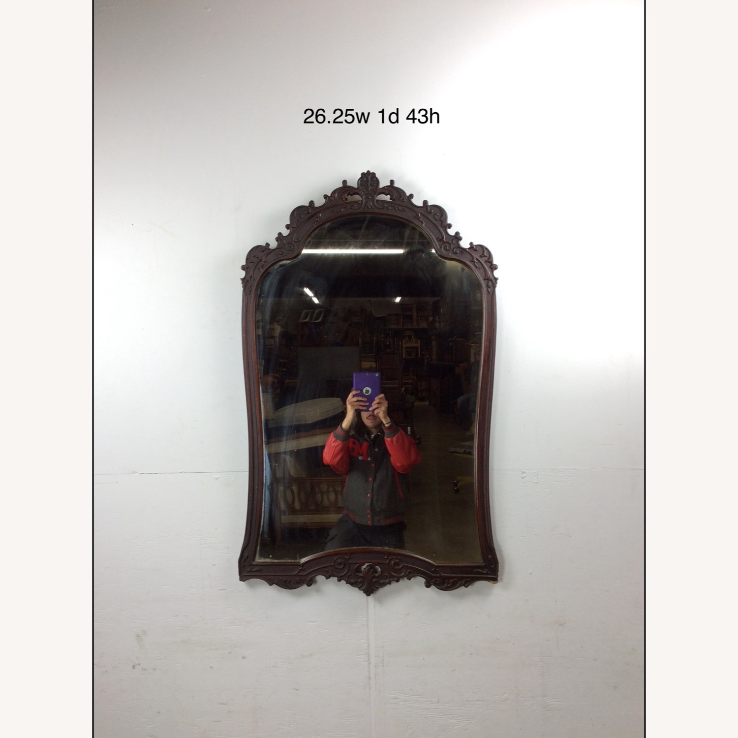 Antique Wall Mirror with Ornate Carved Wood Frame - image-12