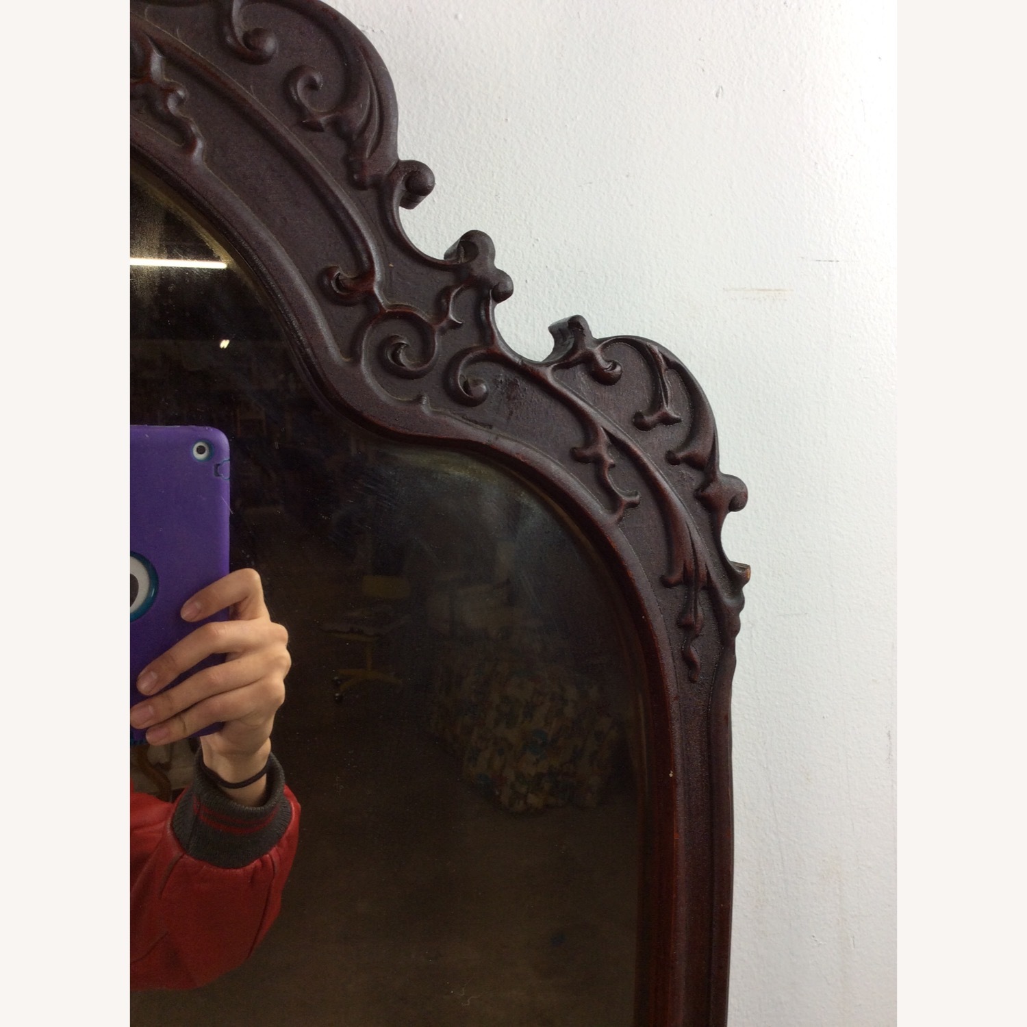 Antique Wall Mirror with Ornate Carved Wood Frame - image-8