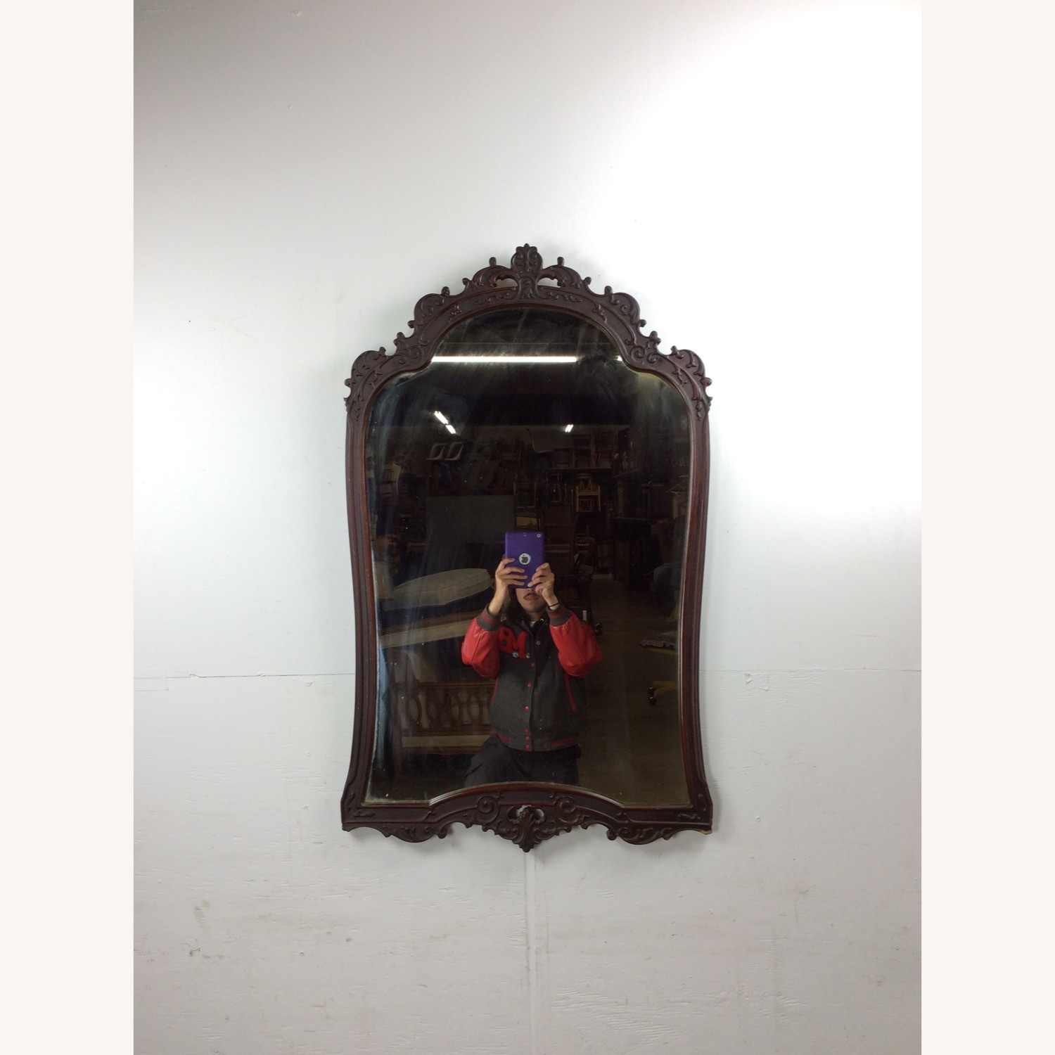 Antique Wall Mirror with Ornate Carved Wood Frame - image-2