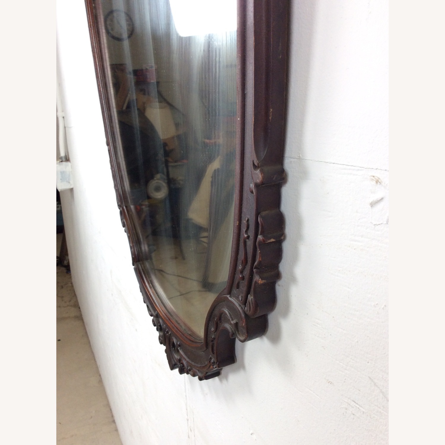 Antique Wall Mirror with Carved Wood Oval Frame - image-5
