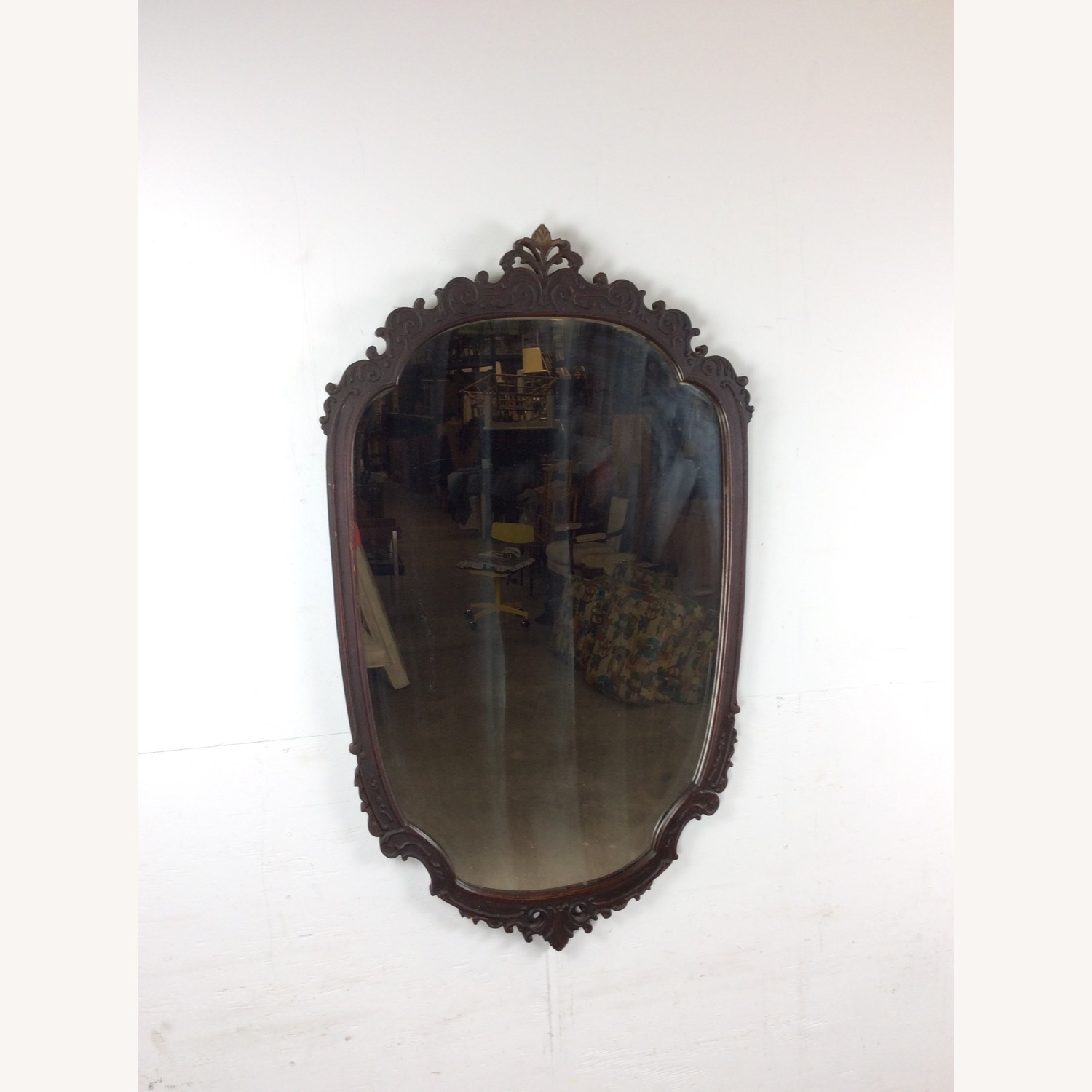 Antique Wall Mirror with Carved Wood Oval Frame - image-2