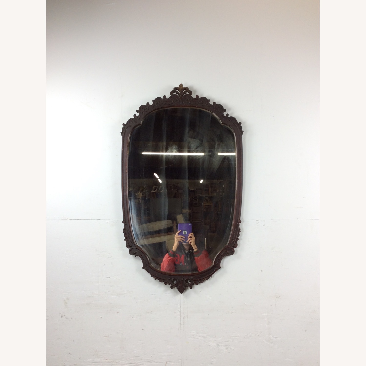 Antique Wall Mirror with Carved Wood Oval Frame - image-13