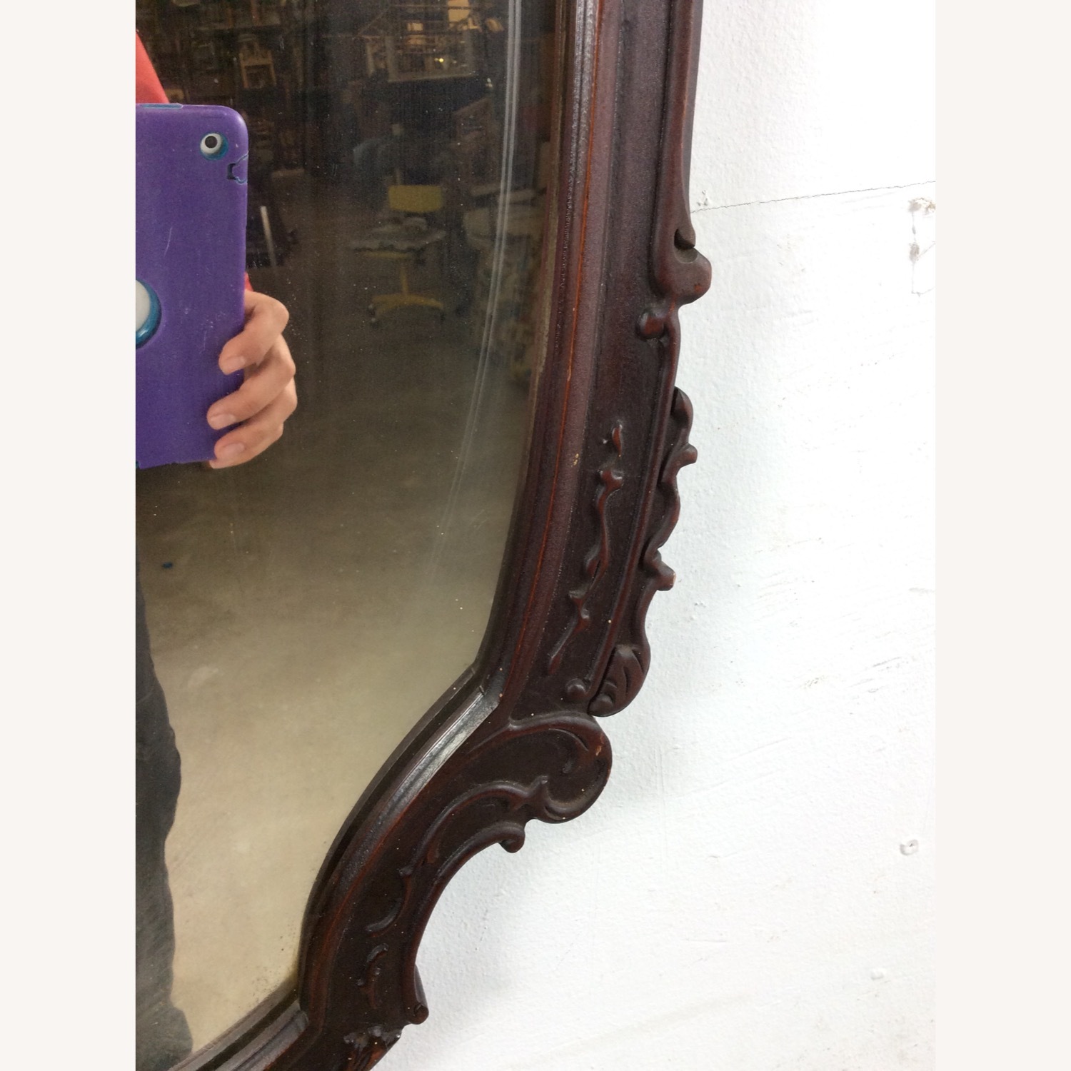 Antique Wall Mirror with Carved Wood Oval Frame - image-9