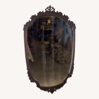 Antique Wall Mirror with Carved Wood Oval Frame