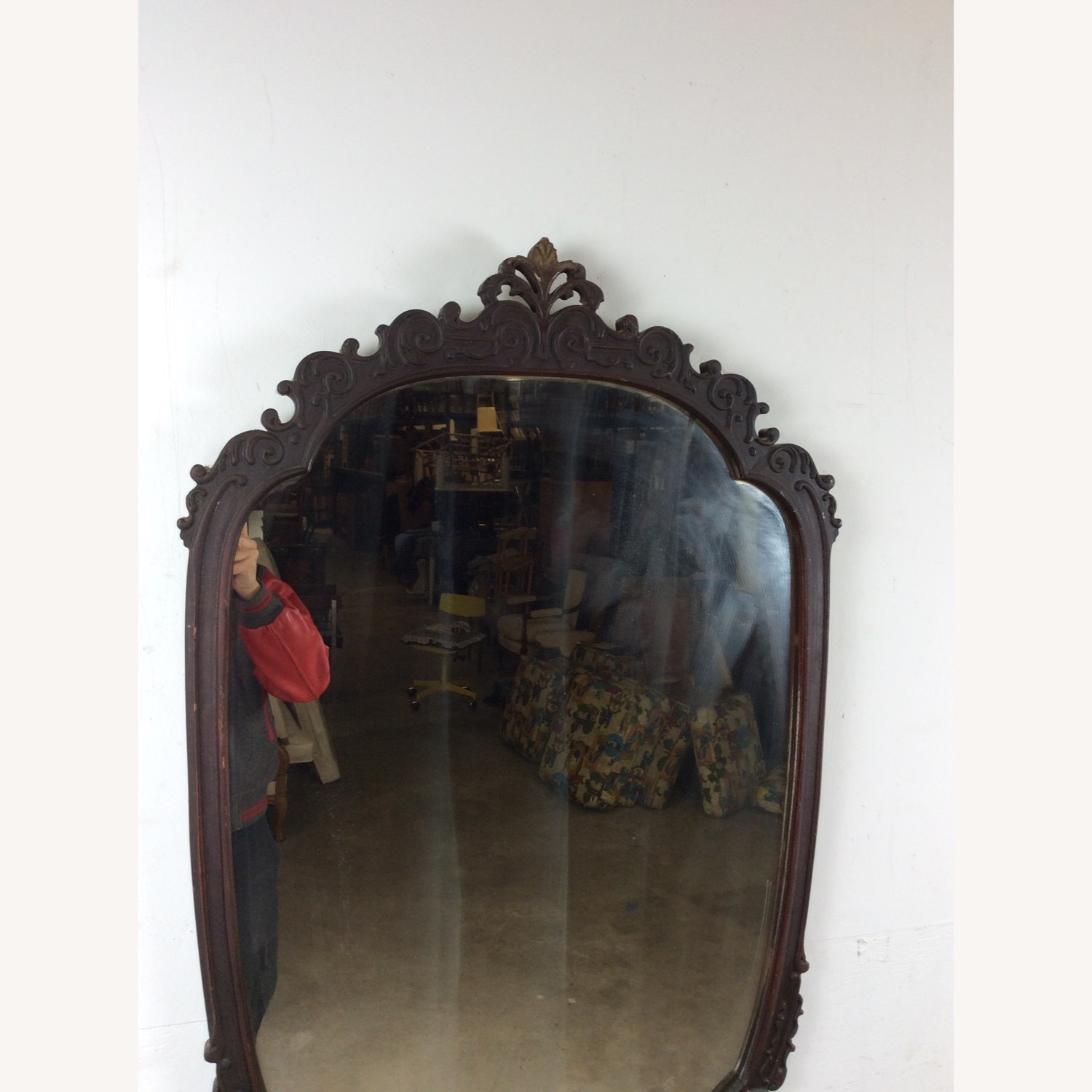 Antique Wall Mirror with Carved Wood Oval Frame - image-3