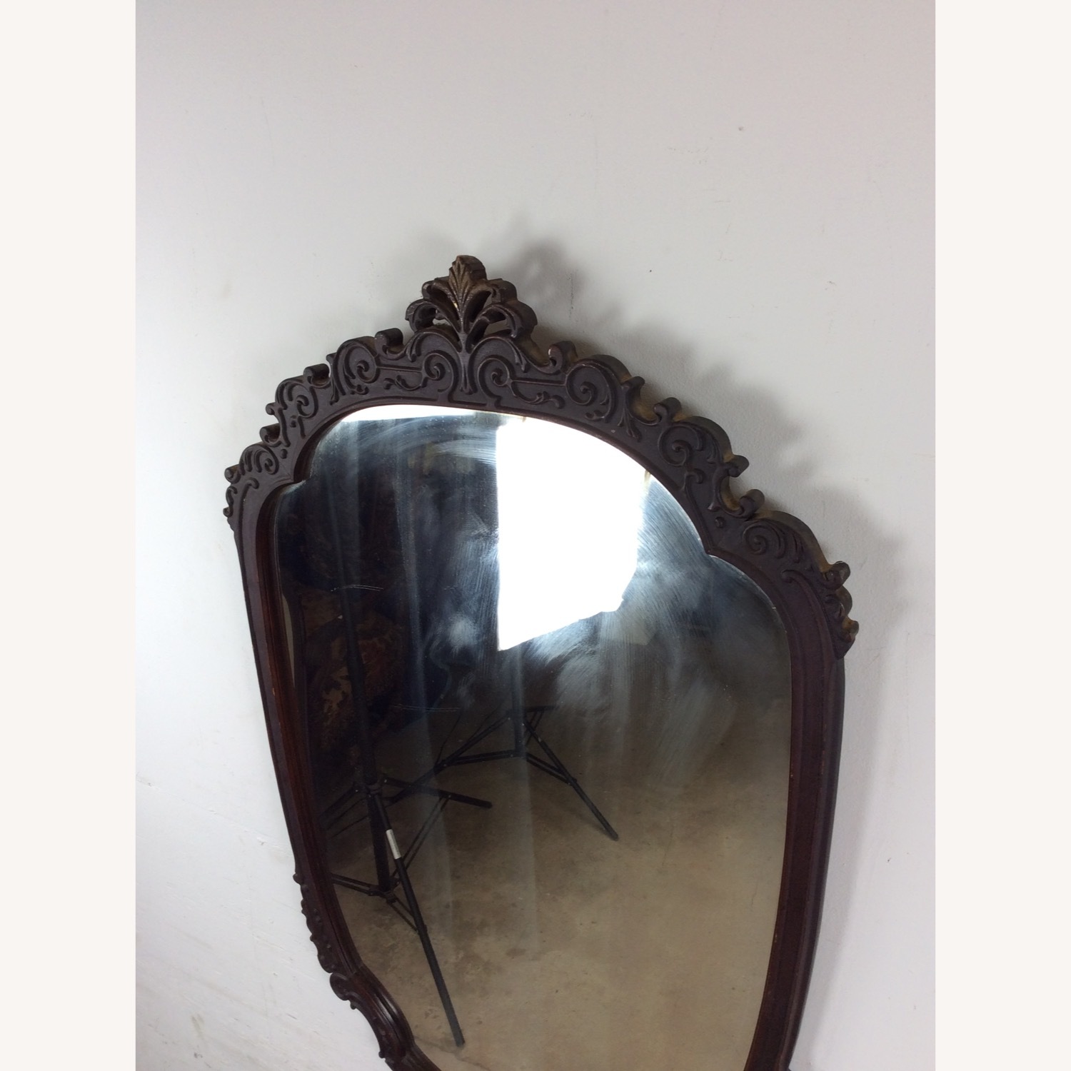 Antique Wall Mirror with Carved Wood Oval Frame - image-12