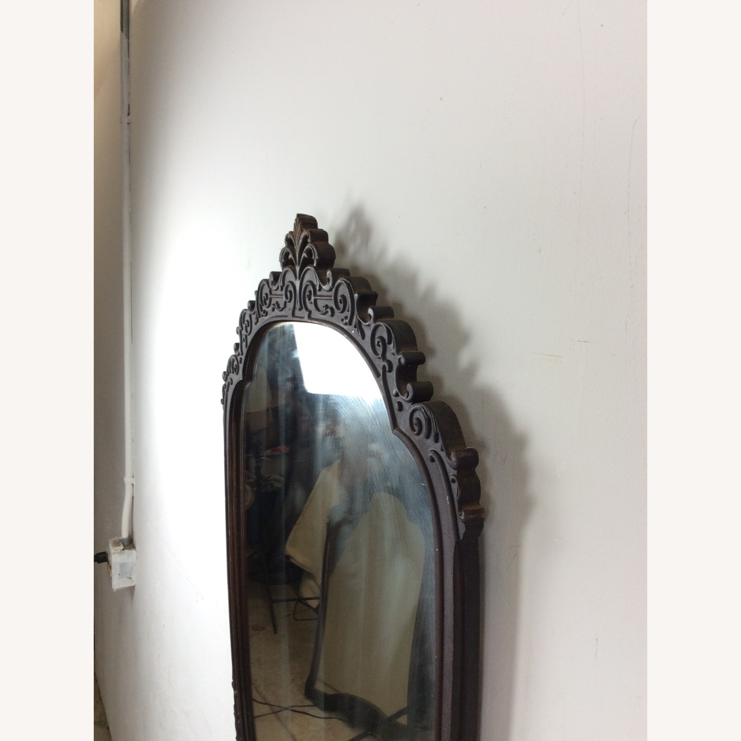 Antique Wall Mirror with Carved Wood Oval Frame - image-6
