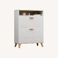 Shoe Storage Cabinet - White with Walnut Top